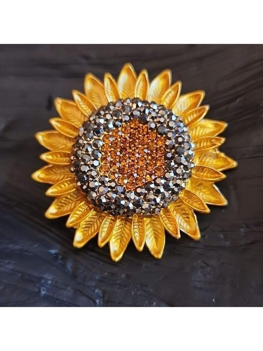 SUNFLOWER Enameled Embellished Brooch Pin BRR #3
